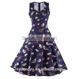 bird women holiday princess dress/ women l printed fashionable dress/shnyn flower dress