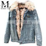 Fashion Wholesale Real Fur Lining Denim Jacket Women Lamb Fur Coat thumbnail-6