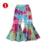 Tie-dye Girl Bell Bottom Pants Kids Children Ripped Hole Denim Pant Baby Girl Fashion Trousers Long Pant Double Single Decker thumbnail-4