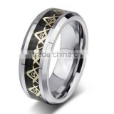 Low cost tungsten wedding ring with masonic logo engraved