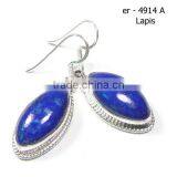 925 Sterling Silver Earrings Lapis Lazuli Semi Precious Stone Earrings for Women Handmade Jewelry thumbnail-1