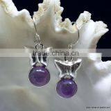 Amethyst Butterfly Shaped Cabochon 925 Sterling Silver Earrings, Fashionable Bezel Earrings, Designer 925 Silver Earrings thumbnail-2