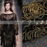 Black Gold 100% Silk Organza Embroidered Tulle Fabric thumbnail-2