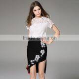 Wholesale 2016 Summer Women Black White Pink Tops Lining Lace Blouses Back Zipper Short Sleeve Slim Fashion Design Lady Blouse thumbnail-4
