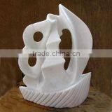 White Marble Abstract Sailing Boat Sculpture thumbnail-1