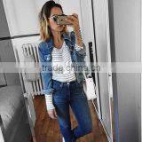2017 New Casual Fitted Deep Blue Jeans Jacket Washed Embroidery Jacket for Girls thumbnail-3