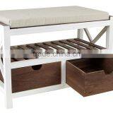 French Style Waterproof Cheap Shoe Storage Wooden Bench thumbnail-1