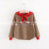 High Quality Eco-friendly Cotton Material Smart Girls Knit Hoodies With Striped Pattern thumbnail-2