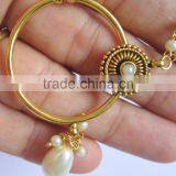 BIG HOOP NATH Press NOSE RING GOLD PLATED POLKI PEARL thumbnail-4