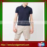 Hot Sale Clothing Plain Two Button Men's Dark Blue Polo Neck Short Sleeve Shirt thumbnail-4