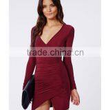 Hot Bodycon Fit Cross Over Neck Wrap Dress With Hem thumbnail-4