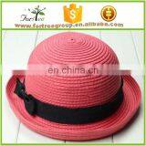 Women Summer Spring Derby Bowler Hats Straw Round Brim Beach Sun Hats thumbnail-1