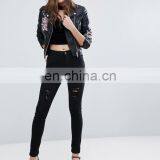 2017 Fahsion Style Custom Woman's PU Leather Waterproof Biker Jacket Plain Bomber Jacket thumbnail-1