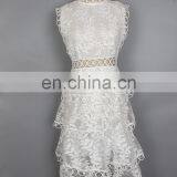 White Lace Dress Lace Patch Work Hollow Out Embroidered Knee Length Sleeveless Formal Dress thumbnail-5