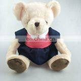 Lovely 30cm plush bear toy with pink dress 100% cotton clothes