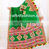 Designer Kutchi Embroidered Pom Pom Dupatta- Latest Designer 2017 Dupatta- Multicolour Kutch Embroidery Dupatta thumbnail-5
