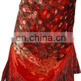 Burnout Velvet Pecock Scarf With Crochet Fringe