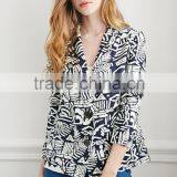 Tribal Print Linen 3/4-sleeved Blazer Fashion Jacket