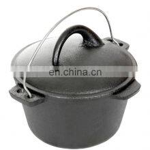 Flat Bottom 8 Quart Outdoor Cooking Seasoned Dutch Oven 4.5 Quart Cast Iron Camp Pot thumbnail-4