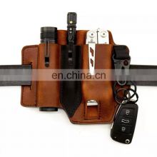 Leather Multitools Organizer Belt Sheath Holster Outdoor Camping Tactical Flashlight Case EDC Pocket Tools Pouch with Key Holder