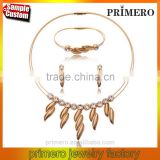 2016 Fashion Leaves Dubai Gold Plated Stainless Steel Collar Necklace Earrings Bracelet Jewelry Set