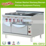 Hotel kitchen equipment commercial 4 burners gas range with lava rock grill and oven/multifunctional cooking range BN-G812