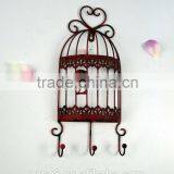 Vintage Decorative Metal Wall Birdcage Shelf With Hooks