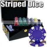 500pc Striped Dice Poker Chip Set with Black Mahogany Case
