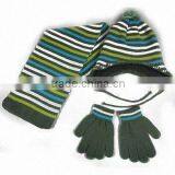 Custom Knitted Kids Earflap Beanie Cap Stripe Scarf & Magic Gloves Set