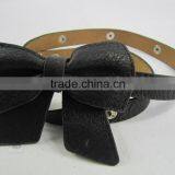 Black Color PU Leather Bowknot Design Dress Ornament Belt for Girl thumbnail-3