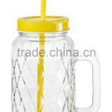 2016new 690ml Glass Mason Jar With Handle and Colorful Lid and Straw thumbnail-4