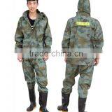 pvc knitting fabric camo rain coat / customized men PVC raincoat/outdoor work wear in rainy days