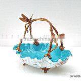 Elegant Dragonfly Design Decorative Fruit Basket With Brass Handle, Floral Painting Blue Porcelain With Brass Fruit Bowl thumbnail-1