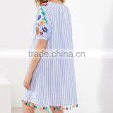 Bohemian Clothing Vertical Striped Embroidered Tassel Hem Pom Pom Dress New Model Girls Dress HSd5212 thumbnail-6