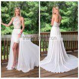 White Sexy Ladies One Piece Evening Beaded Leg Open Prom Dress thumbnail-1