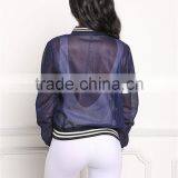 MGOO New Arrival Baseball Mesh Jackets Women Stripe Long Sleeves Fashion Zip Up Bomber Jackets 100 Cotton thumbnail-6