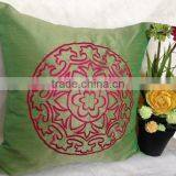 Decorative Pillow Cover in Green, Sofa Toss, Throw Pillow, Pink Embroidery, thumbnail-6