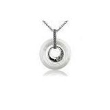 Rhodium Plated Silver Ceramic Pendants Circle White , Ultra Resistant , CSP0414 thumbnail-1