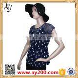 Women Flower Printed T-shirt Cheap T Shirt Chiffon Long Shirt With Lace thumbnail-2