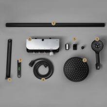 NEW IT-P005 Luxury Black Rain Shower Sets With Bracket Chrome Colour 3 Functions Foshan Factory thumbnail-4