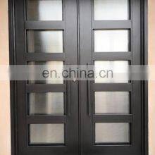 Apartment Custom French Design North American Metal Frame Kick Plate Tempered Safety Glass Exterior Modern Iron Front Doors thumbnail-5