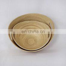 High Quality Large Set of 2 Natural Spun Bamboo Salad Bowl, Natural Handmade Serving Bowls Wholesale thumbnail-3