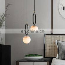 Simple Globe Pendant Hanging Lamps Led Ceiling Modern Small Alabaster Chandelier thumbnail-2