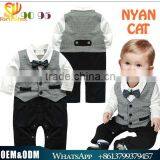 2016 Hot sale Spring Kids Clothes Gentleman baby boy organic cotton fake 2pcs jumpsuits breathable handsome boy kids rompers