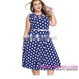 Big Stock Wholesale Blue Plus Size Polka Dot Bohemain Printed Ladies Dress thumbnail-1