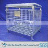 Galvanized Wire Steel Cage Folding Metal Storage Crate With Wheels thumbnail-2