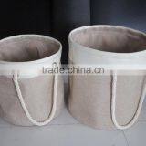 Polyester Round Laundry Basket Hamper With Cotton Rope Handles thumbnail-1