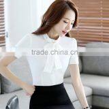 2017 Short Sleeve Korea White and Blue Women Office Blouse Stylish Formal Blouses For Ladies thumbnail-4