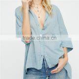 2017 OEM Ladies Common Clothing Lightweight Slouchy Cotton Blouse thumbnail-6