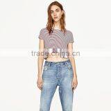 2017 Round Neck Short Sleeves Striped T-shirt Women Sexy Midriff Tank Tops thumbnail-2